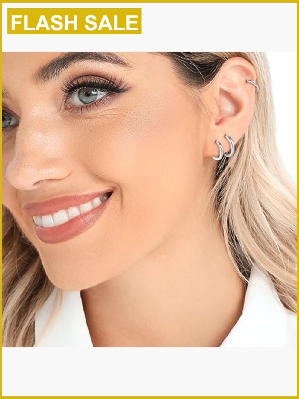 3 Pairs 925 Sterling Silver Huggie Hoop Earrings For Women Men 14k White Gold View 4